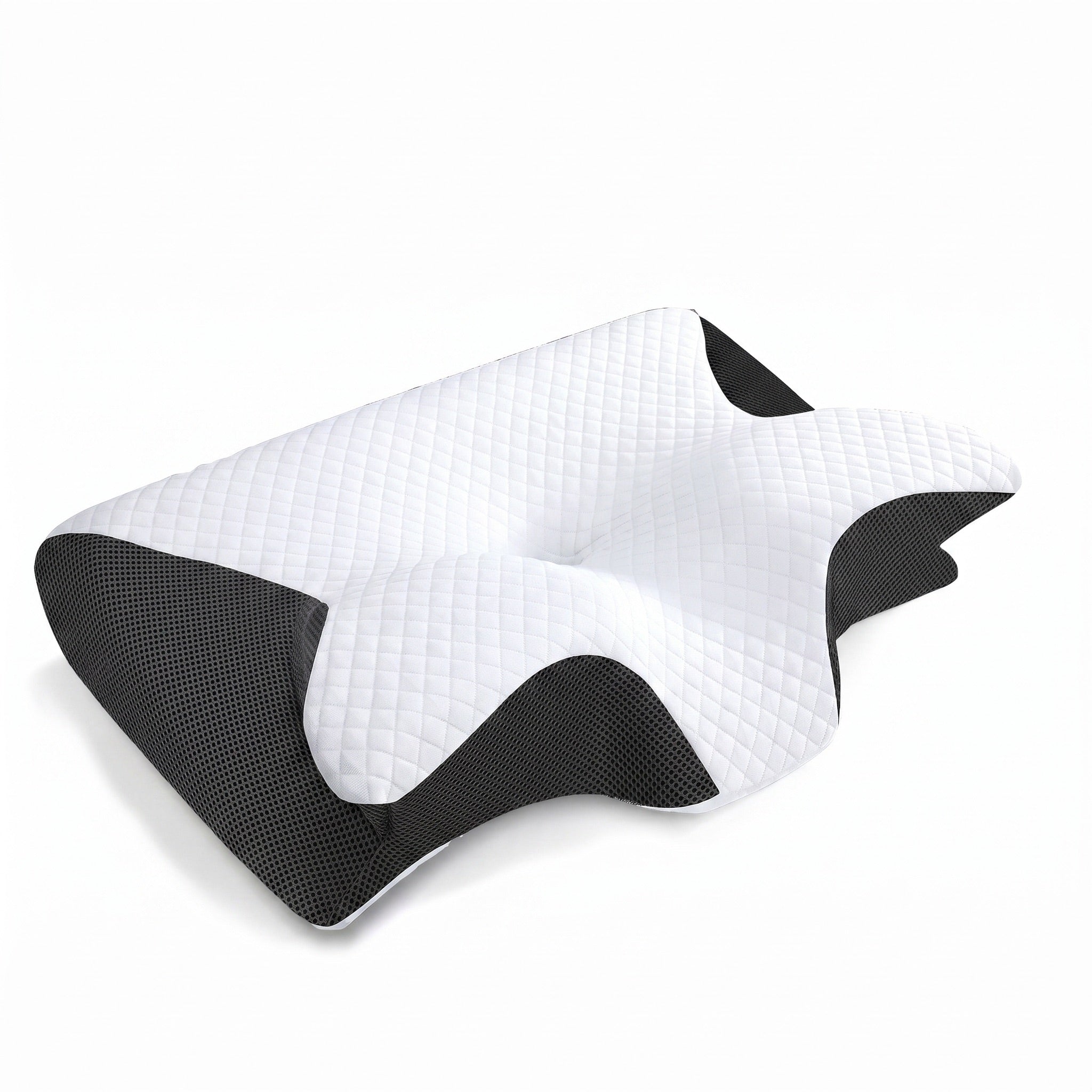 SnoozeLab ergonomic memory foam pillow in white, contoured for neck support