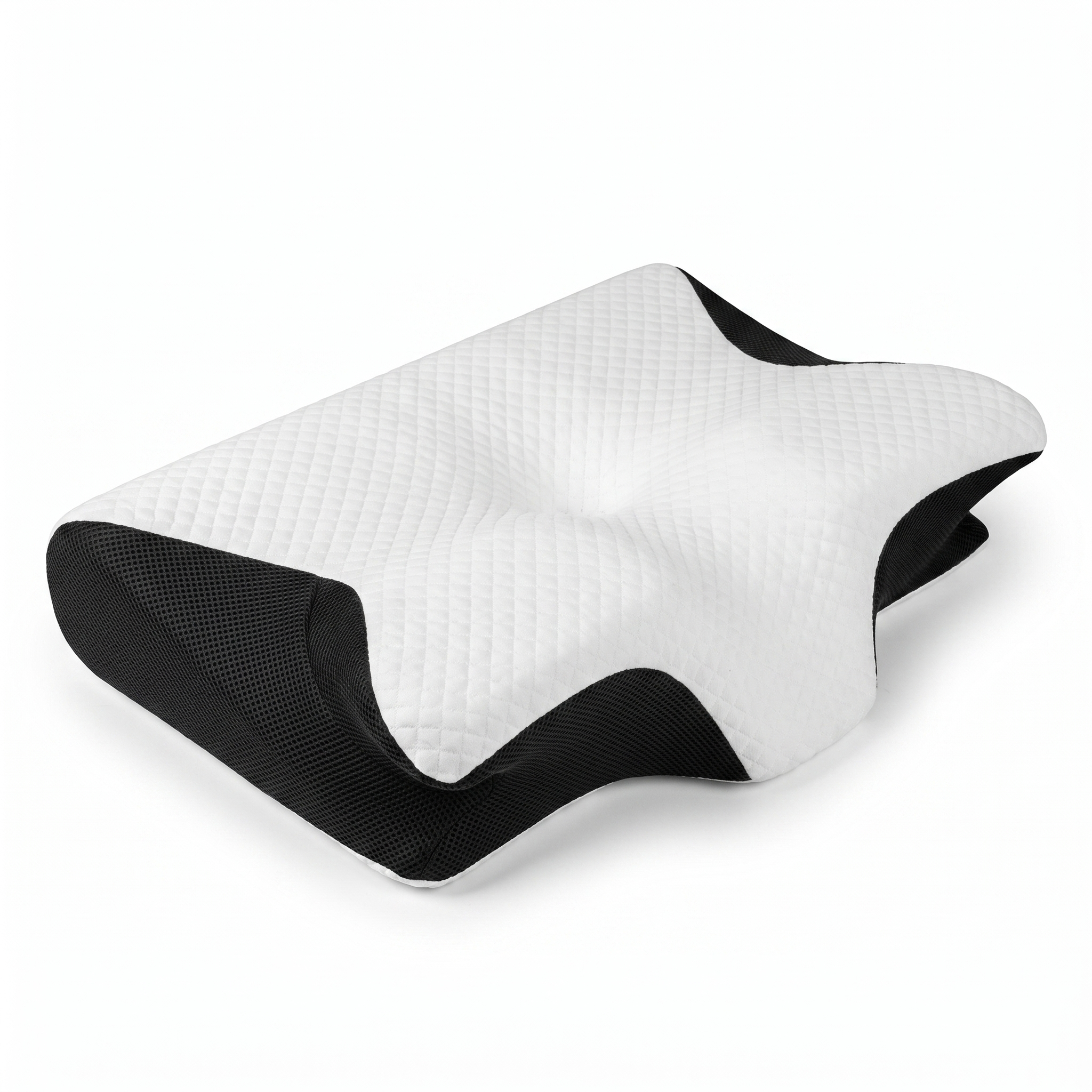 SnoozeLab ergonomic pillow 45-degree angle view showing contour profile