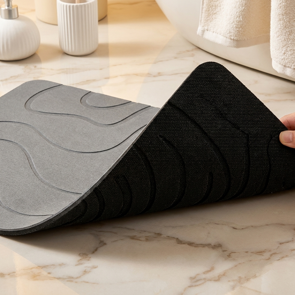 Textured non-slip rubber base of the Livora bath mat