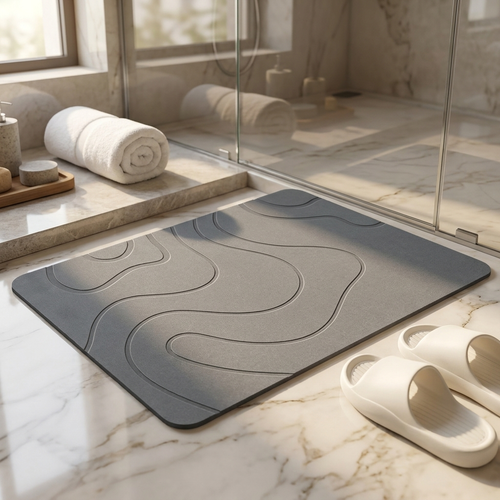 Livora stone bath mat on a spa bathroom floor
