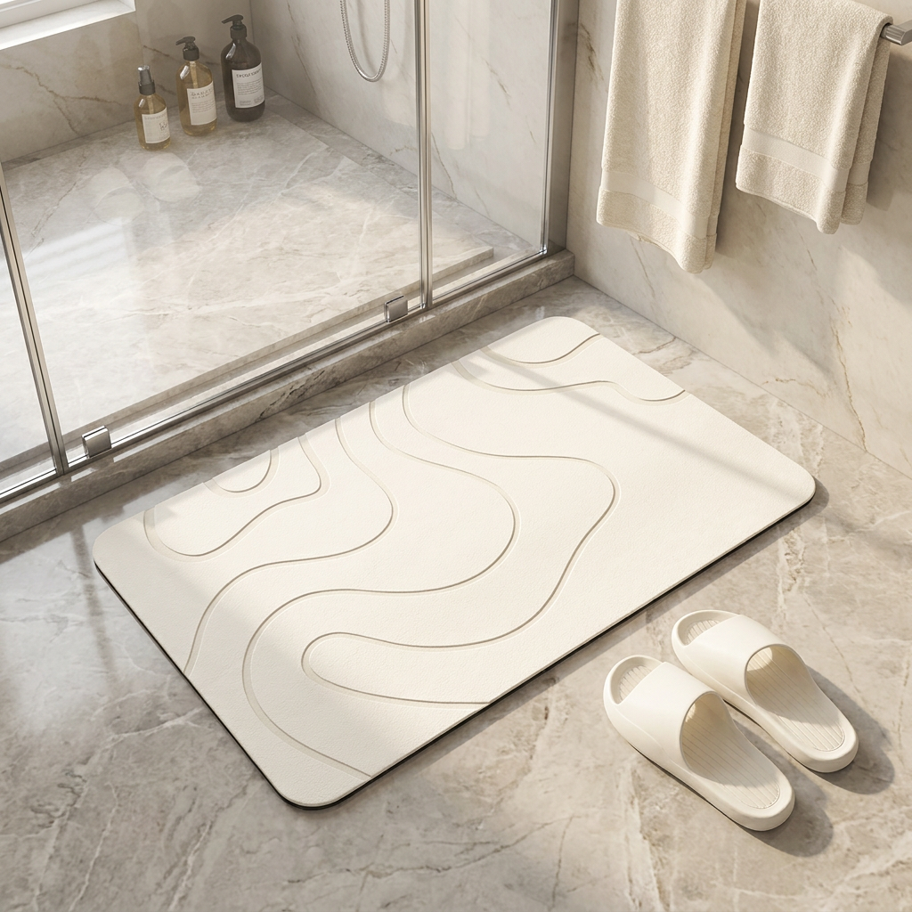 Livora stone bath mat in white, spa bathroom
