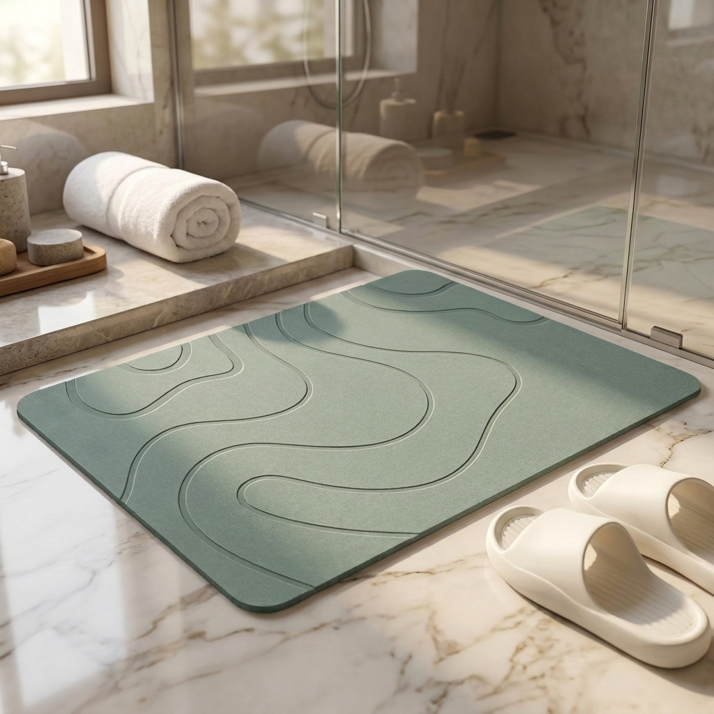Livora stone bath mat in mint green, spa bathroom