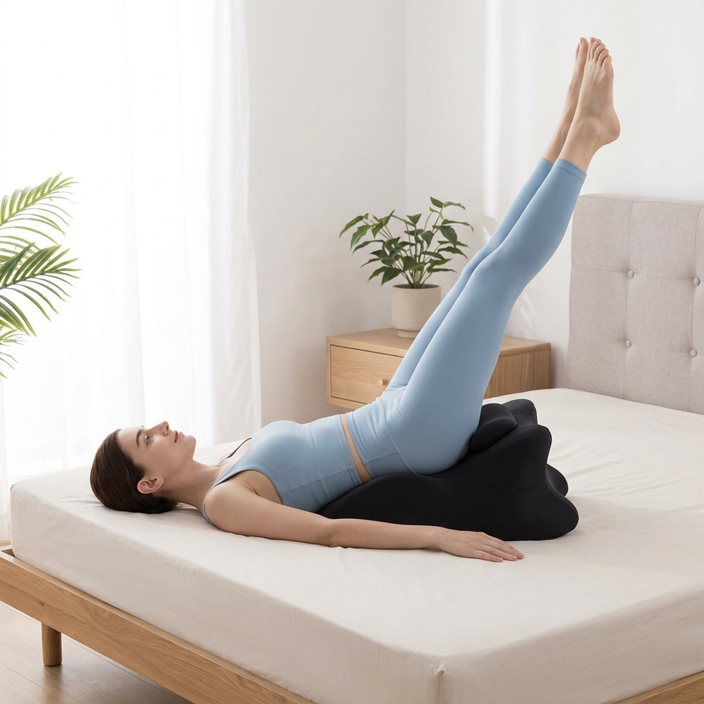 Woman using the support wedge - legs up recovery